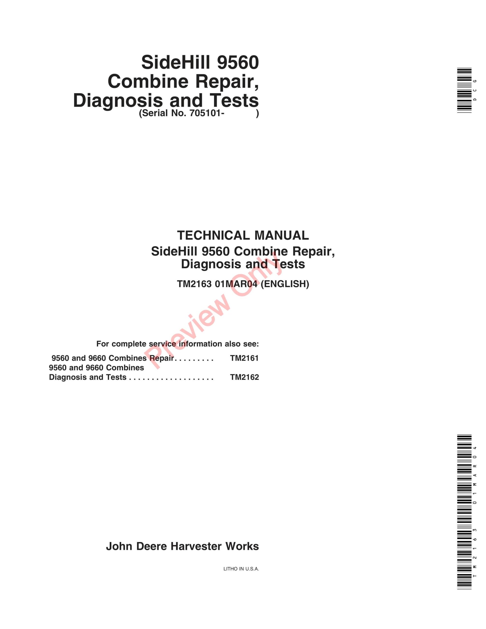 John Deere 9650SH Combine (705101-) Technical Manual TM2163 01MAR04-1