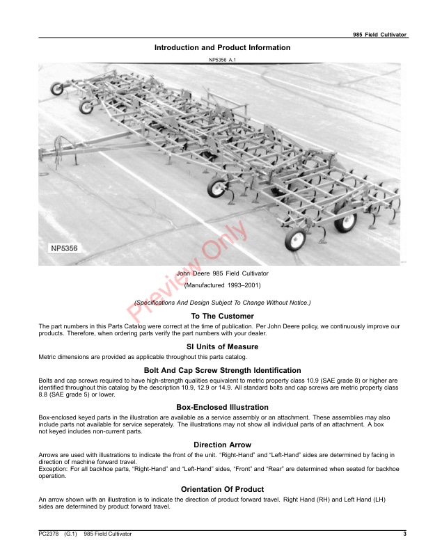 John Deere 985 Field Cultivator Parts Catalog PC2378 06AUG23-3