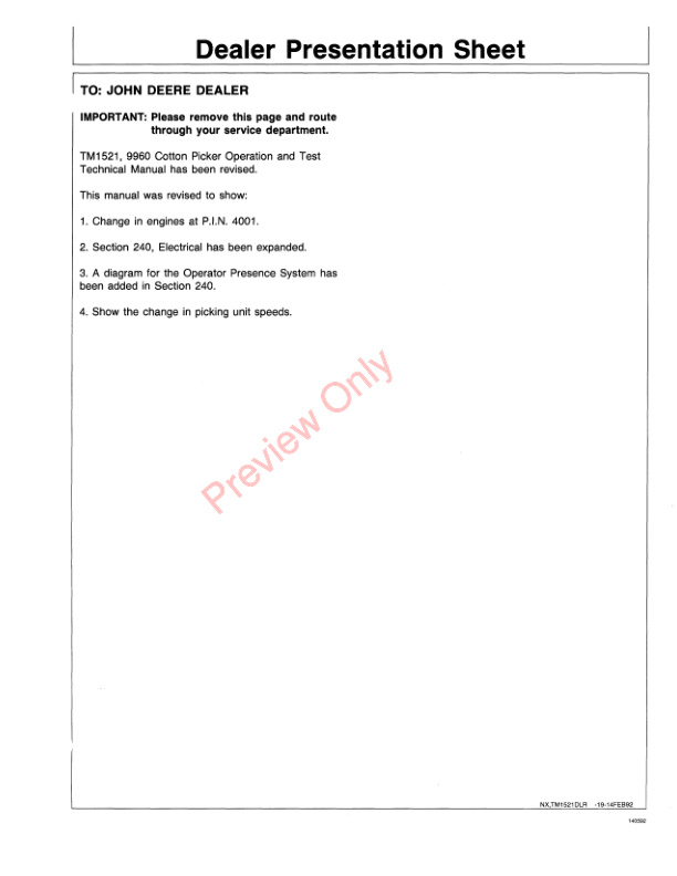 John Deere 9960 Cotton Picker Technical Manual TM1521 13MAY92 3