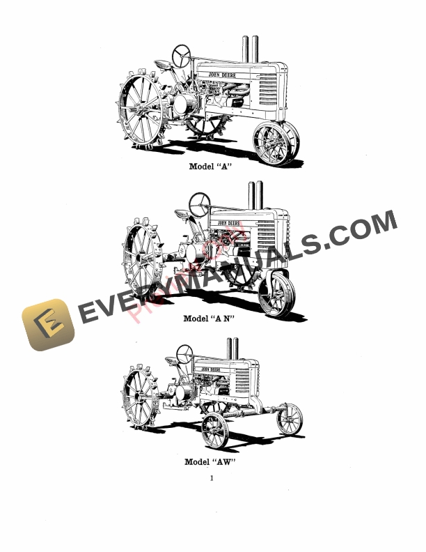 John Deere A, AN, AW, AR, AO Tractors Parts Catalog CAT47R 01APR40