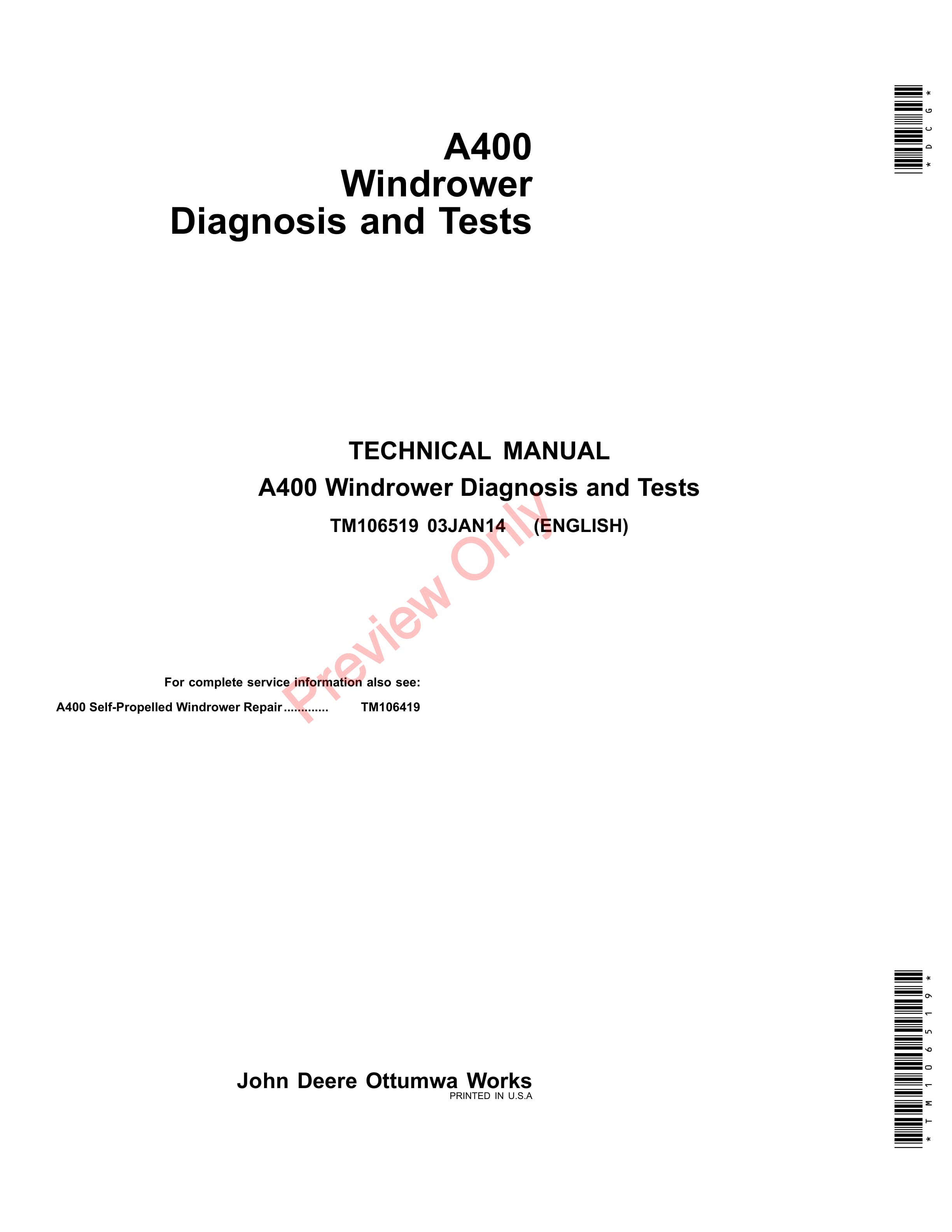 John Deere A400 Windrower Service Information TM106519 06JUN17-1