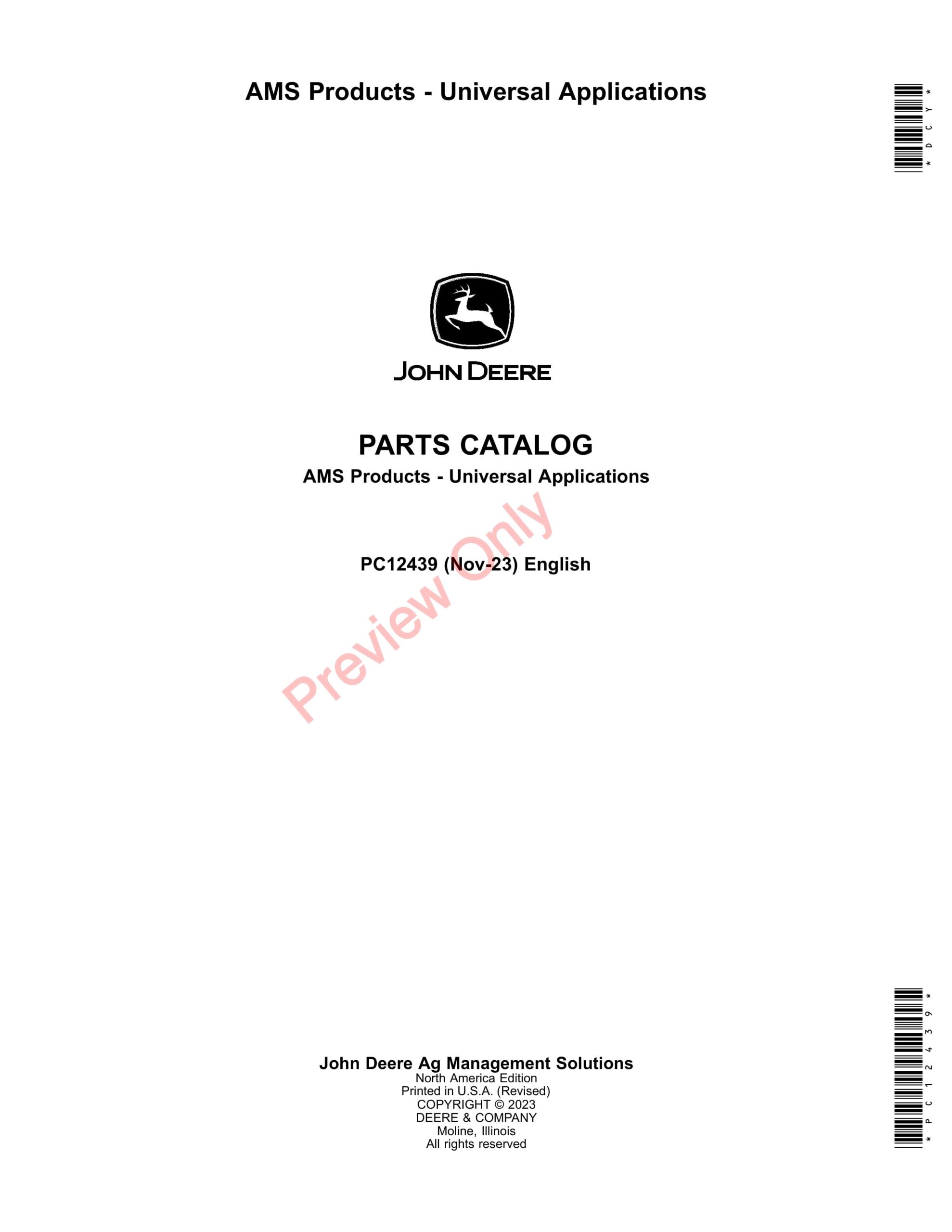 John Deere AMS Products – Universal Applications Parts Catalog PC12439 28NOV23-1