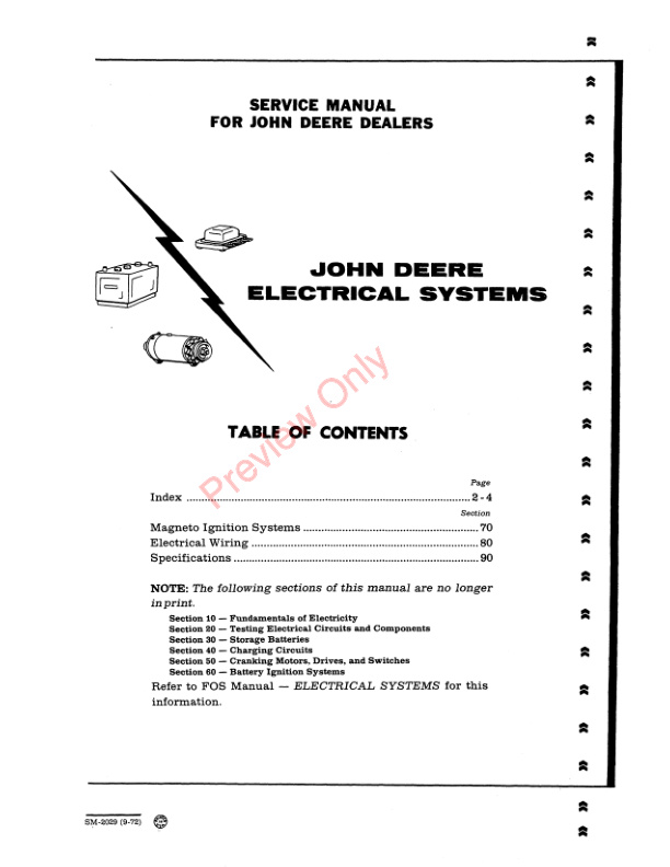 John Deere Accessories And Electrical Systems For Older Tractors Service Manual SM2029 01SEP72 3