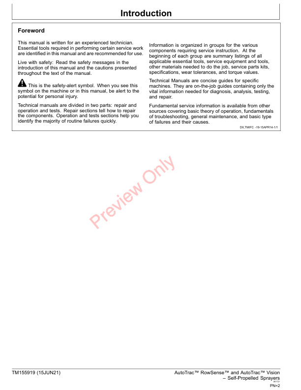 John Deere AutoTrac RowSense And AutoTrac Vision – Self Technical Manual TM155919 15JUN21 2