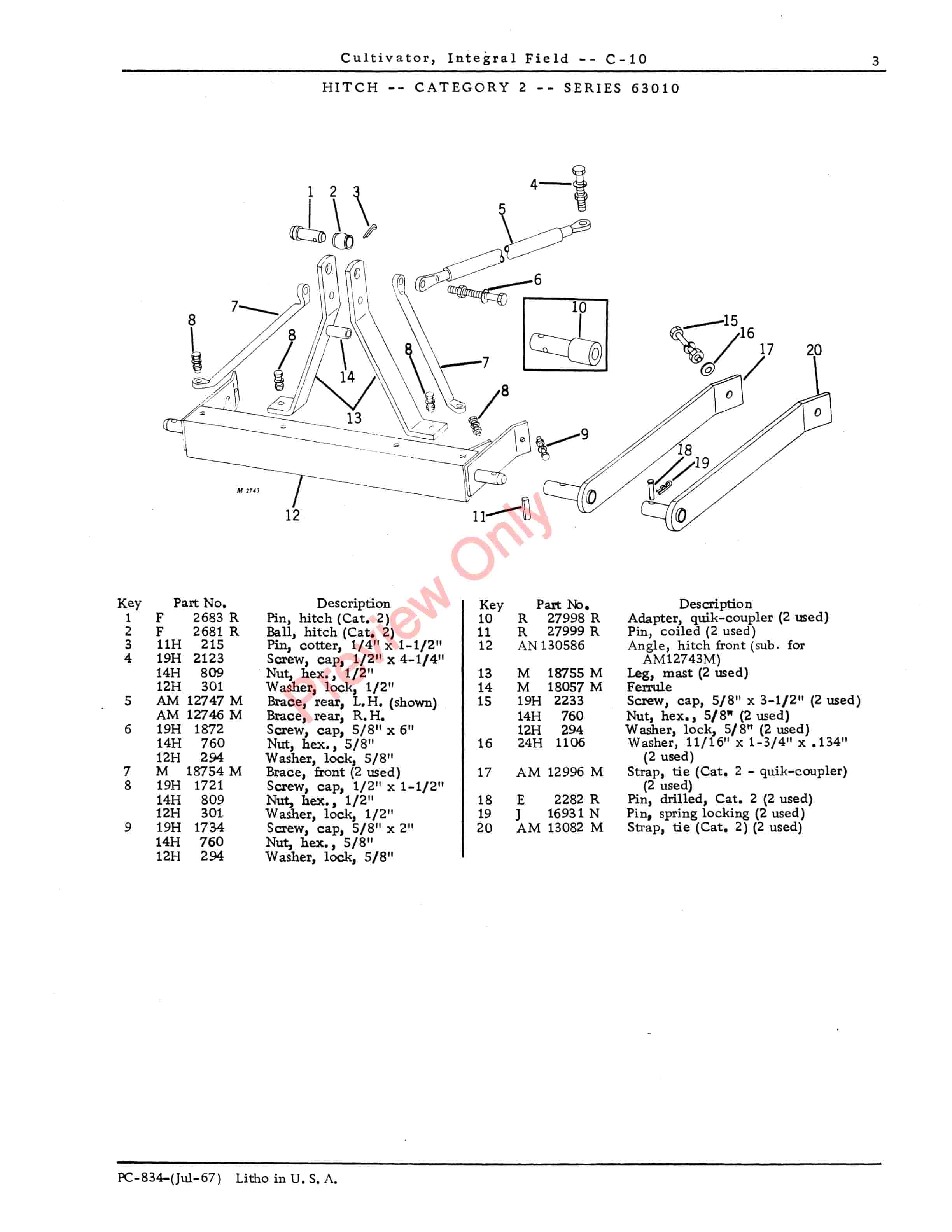 John Deere C-10 Integral Field Cultivator Parts Catalog PC834 01JUL67-5