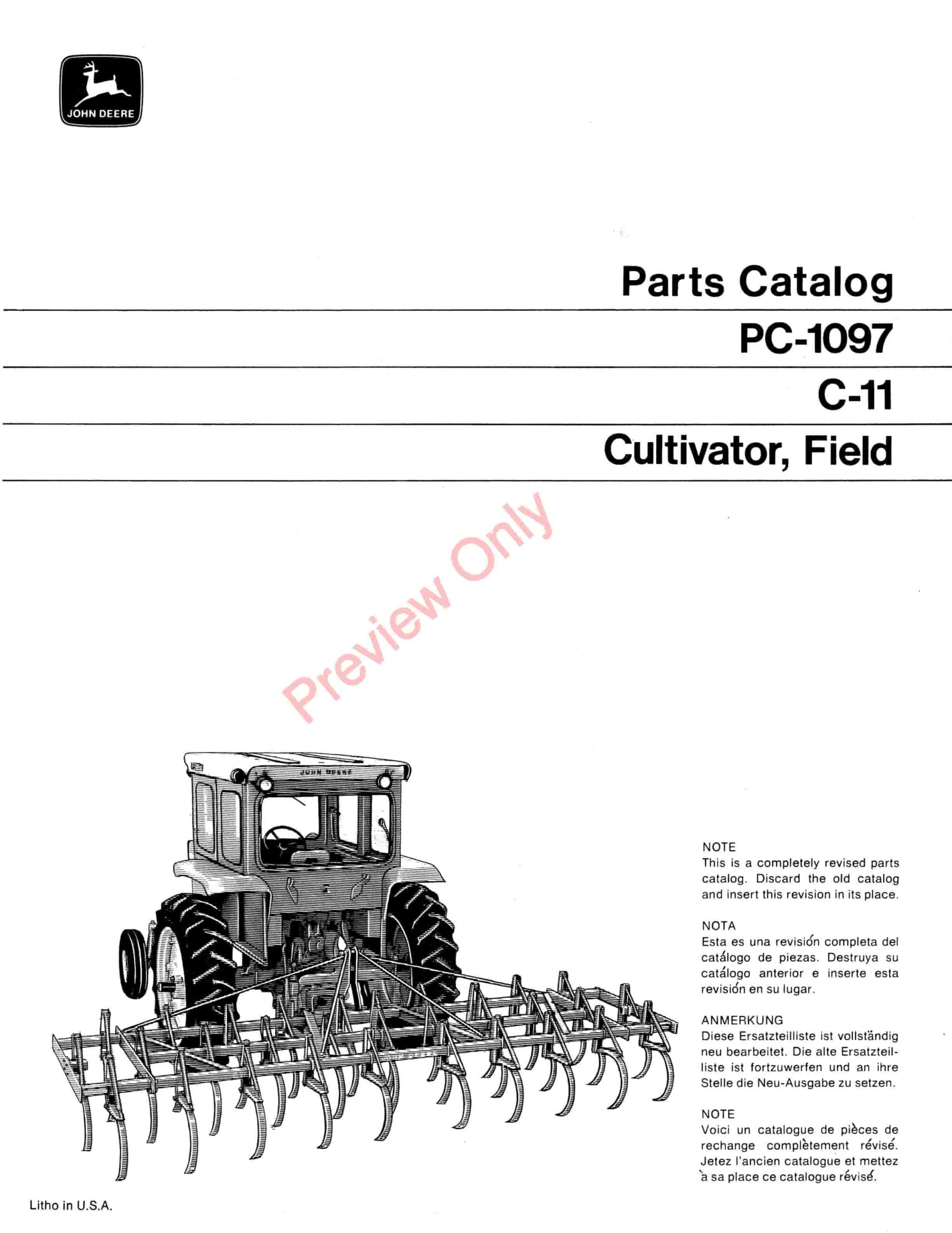 John Deere C-11 Field Cultivator and Culti Parts Catalog PC1097 01FEB71-1