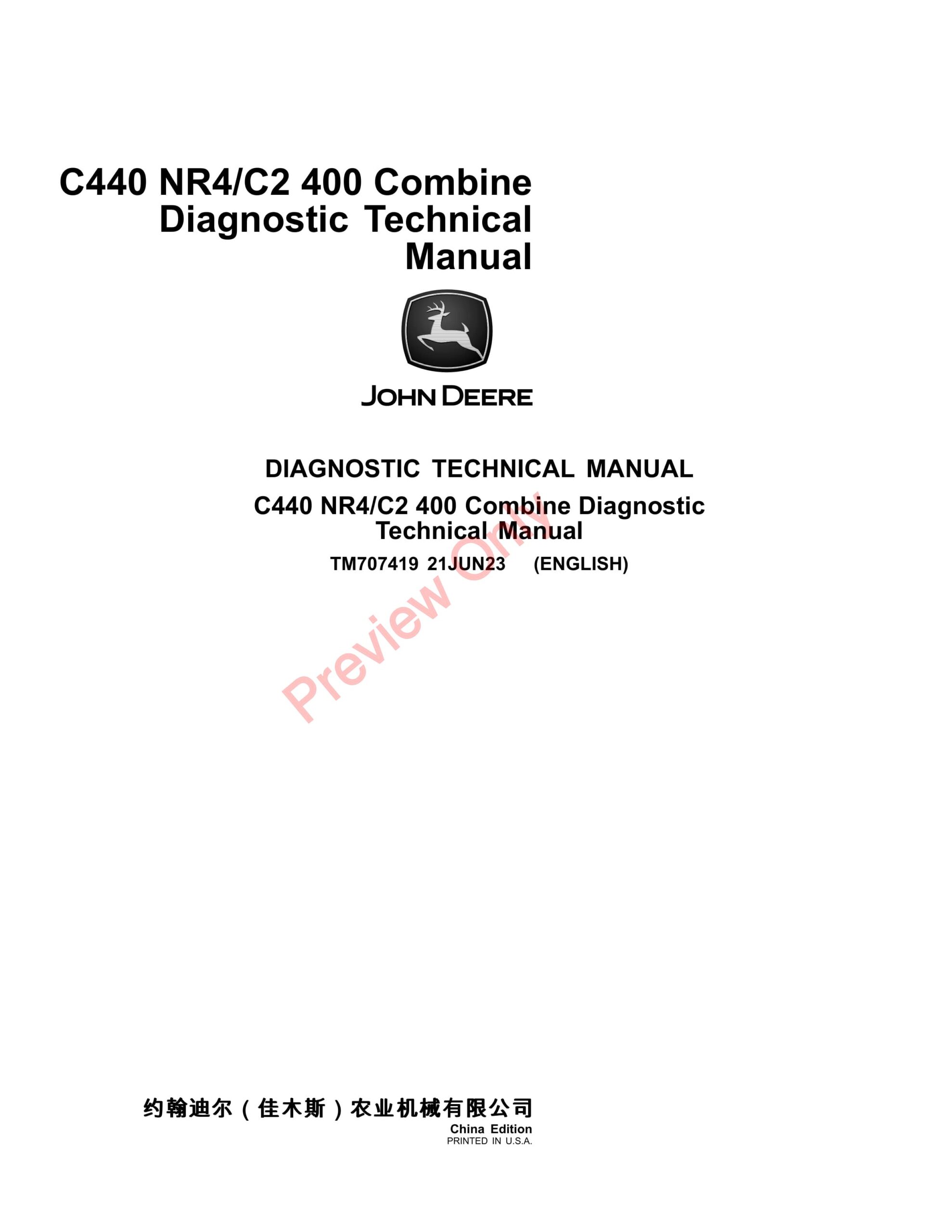 John Deere C440 Combine Diagnostic Technical Manual TM707419 21JUN23-1