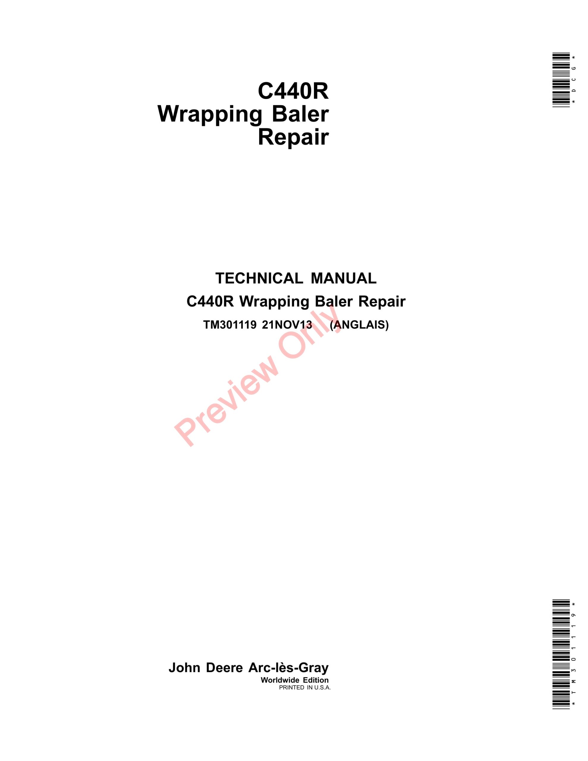 John Deere C440R Wrapping Baler Technical Manual TM301119 21NOV13-1