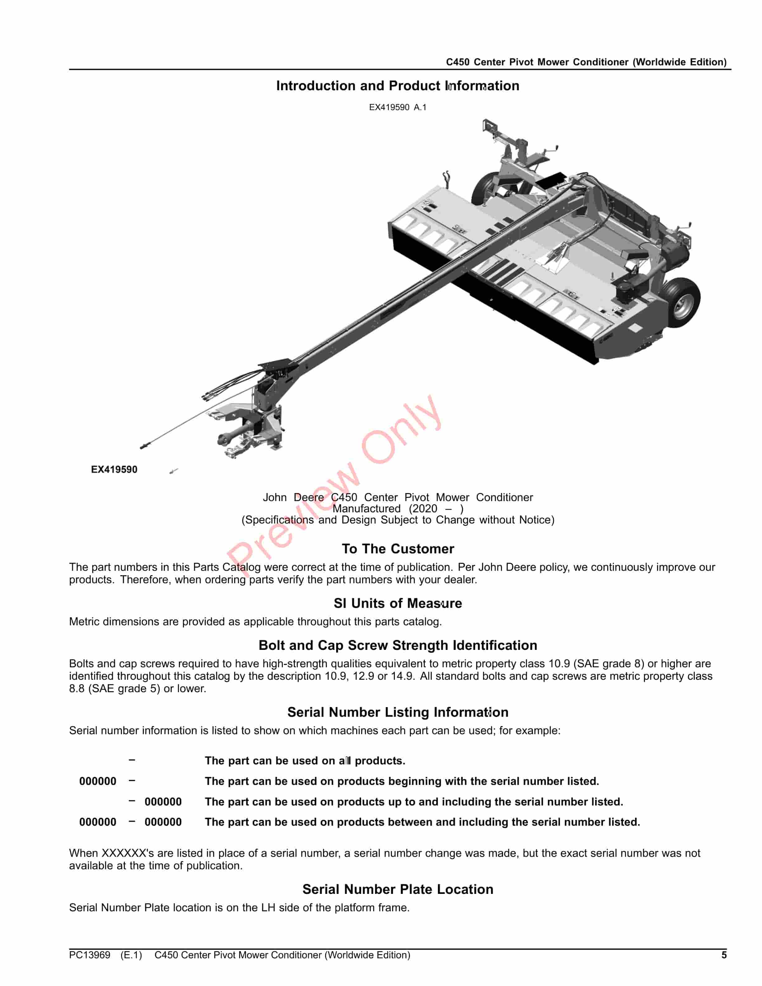 John Deere C450 Center Pivot Mower Conditioner Parts Catalog PC13969 22AUG23-5