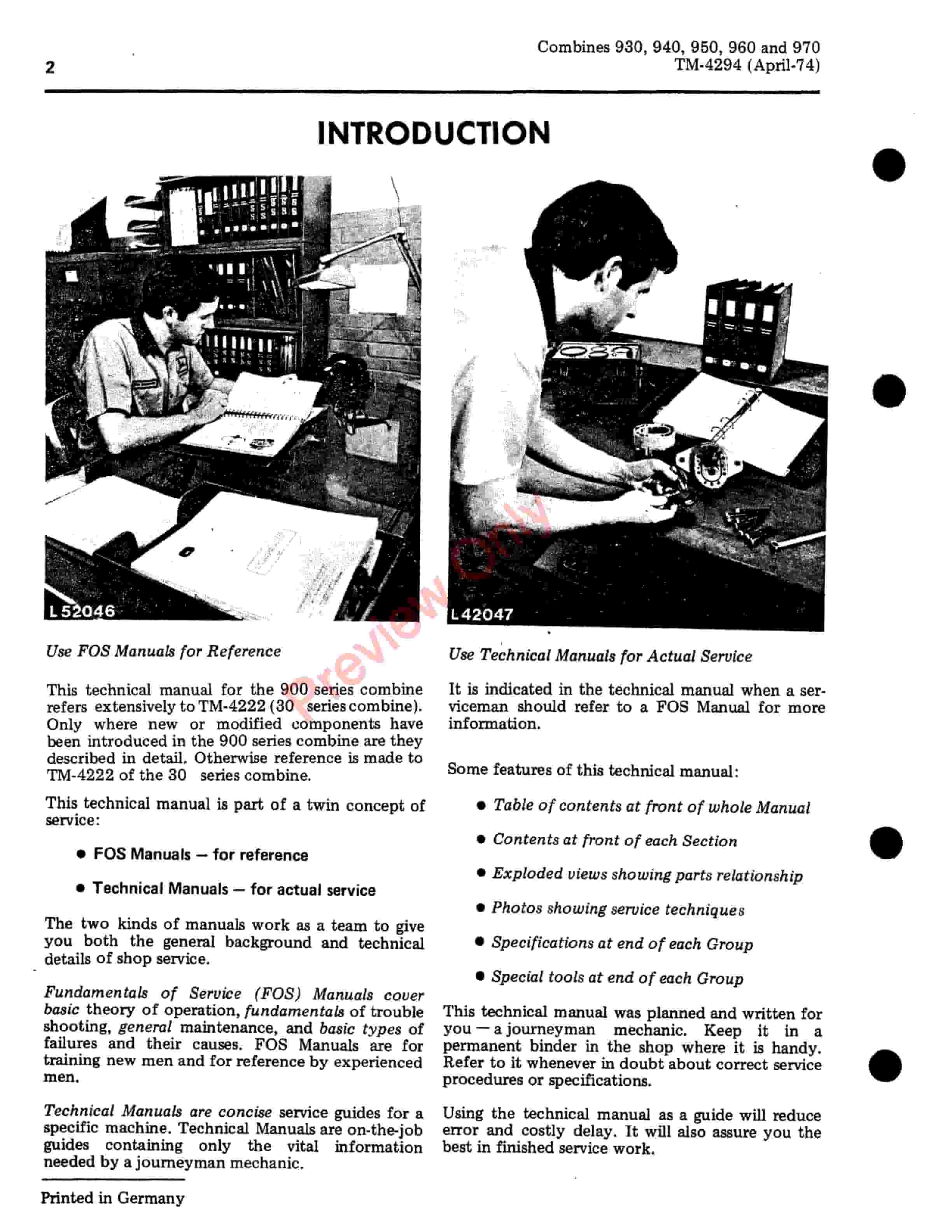 John Deere COMB. 900 SERIES ENGLISH Technical Manual TM4294 01OCT75 4