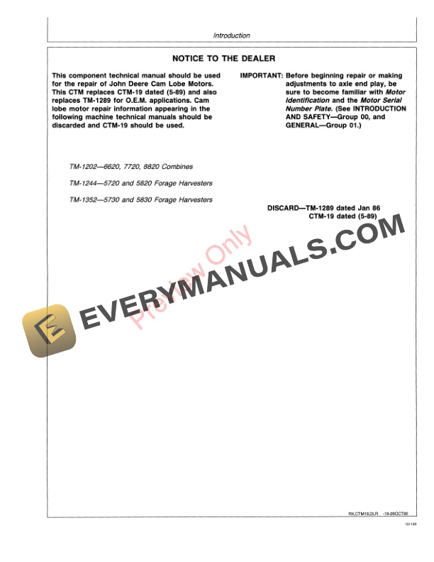 John Deere Cam Lobe Motors Component Technical Manual CTM19 14NOV90