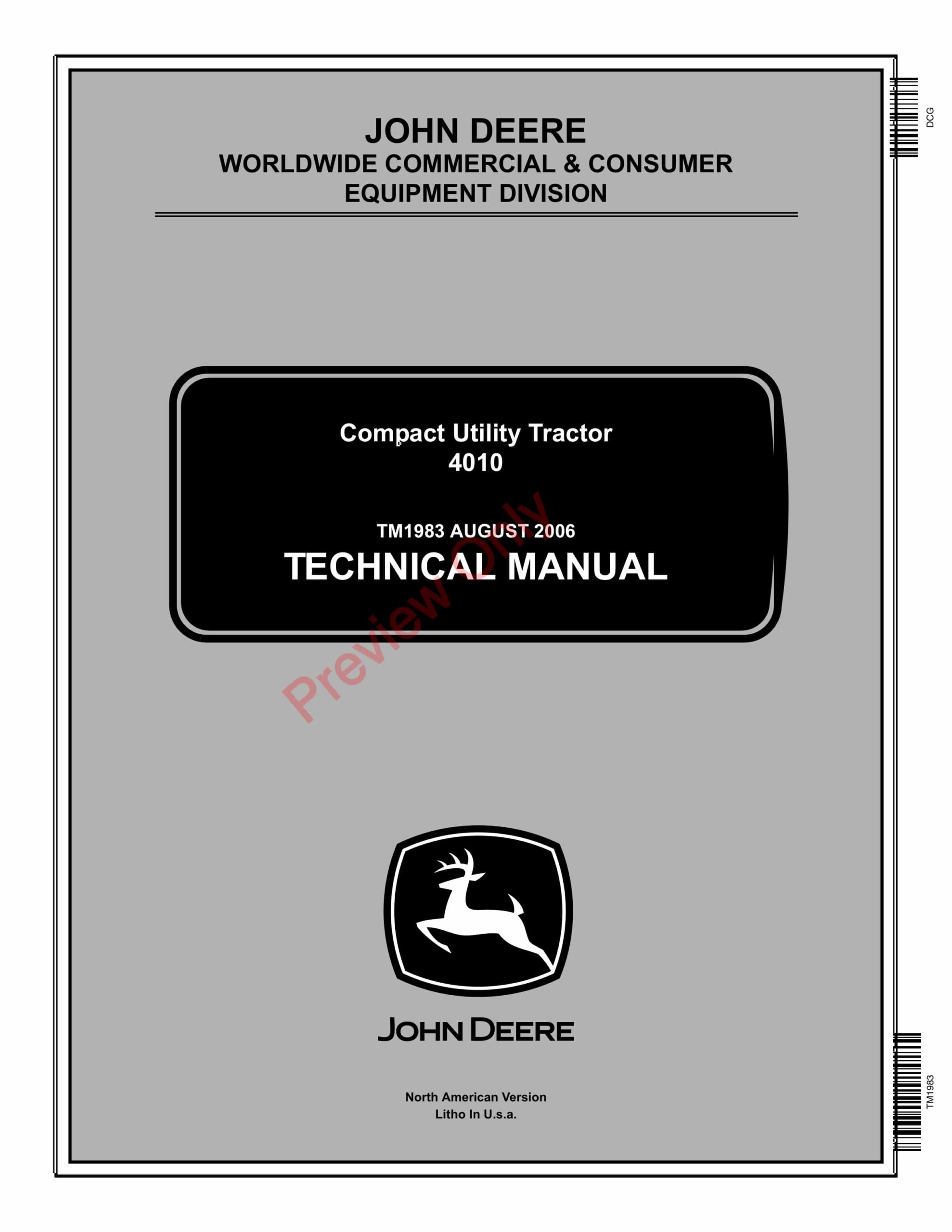 John Deere Compact Utility Tractor 4010 Technical Manual TM1983 01AUG06-1