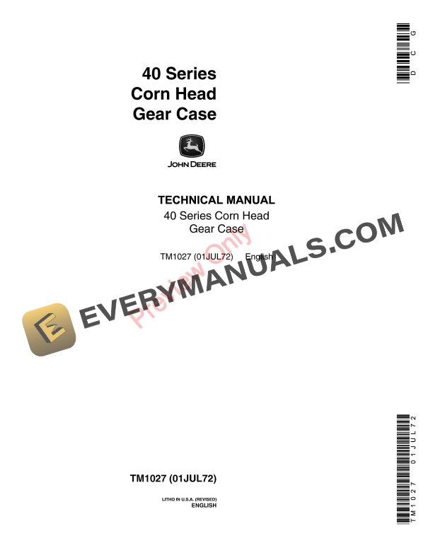 John Deere CornHead GearCase Technical Manual TM1027 01JUL72