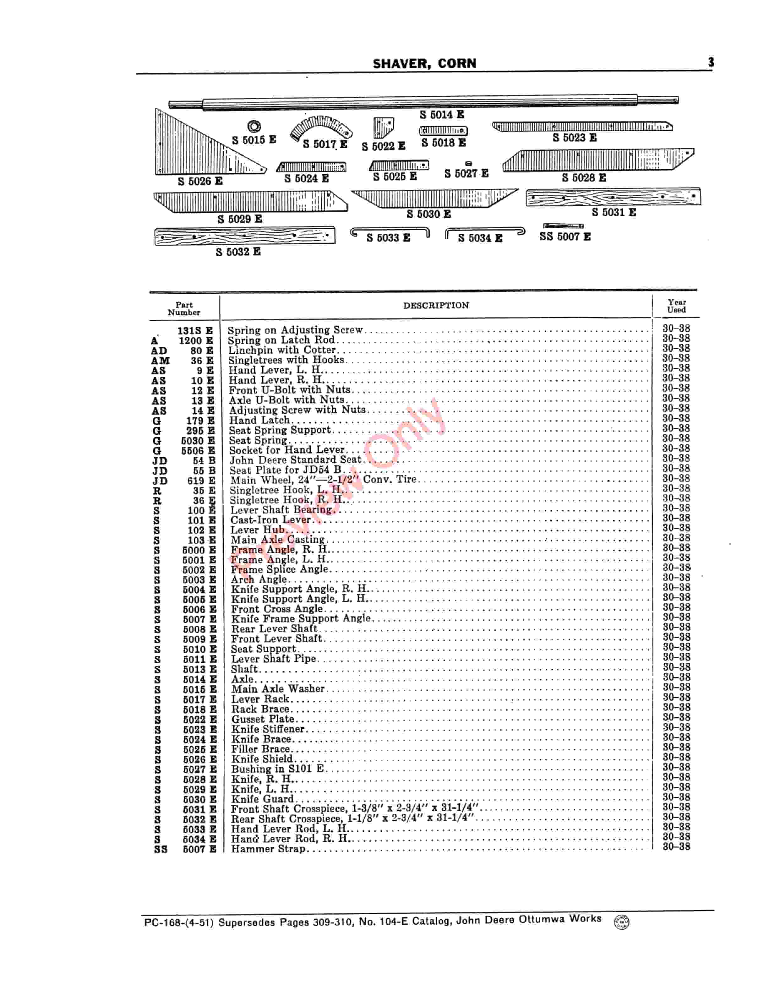 John Deere Corn Shaver Parts Catalog PC168 01APR51-5