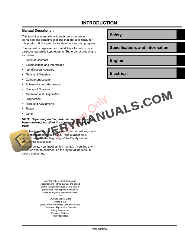 John Deere DP6000 Generator Technical Manual TM2071 01OCT02