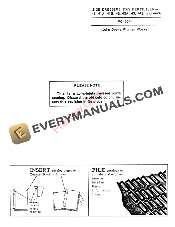 John Deere Dry Fertilizer Side Dressers Parts Catalog PC504 01JUN66