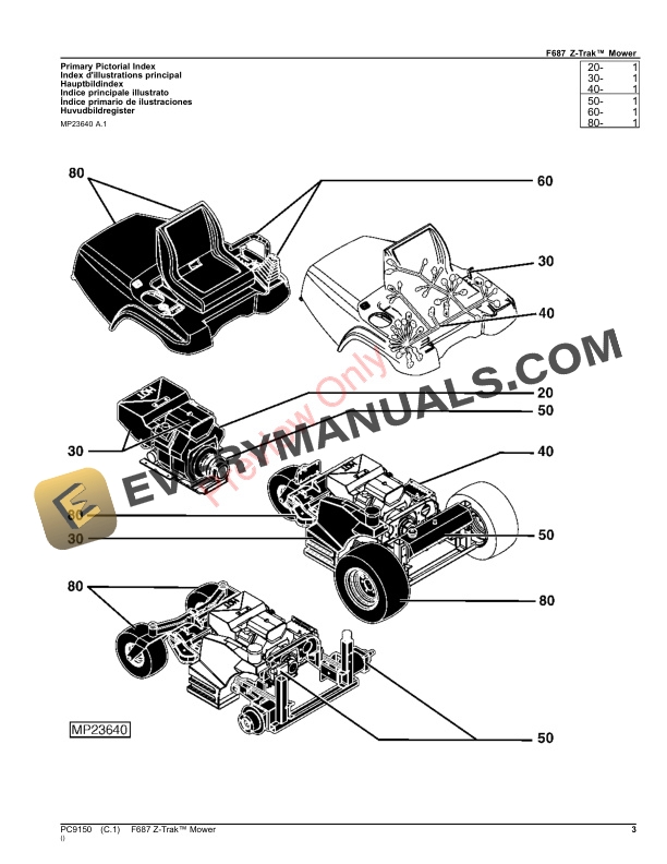 John Deere F687 ZTrak Mower Parts Catalog PC9150 12NOV23