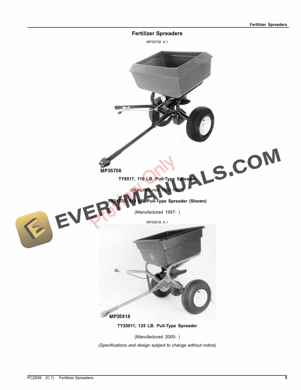 John Deere Fertilizer Spreaders Parts Catalog PC2838 21APR21