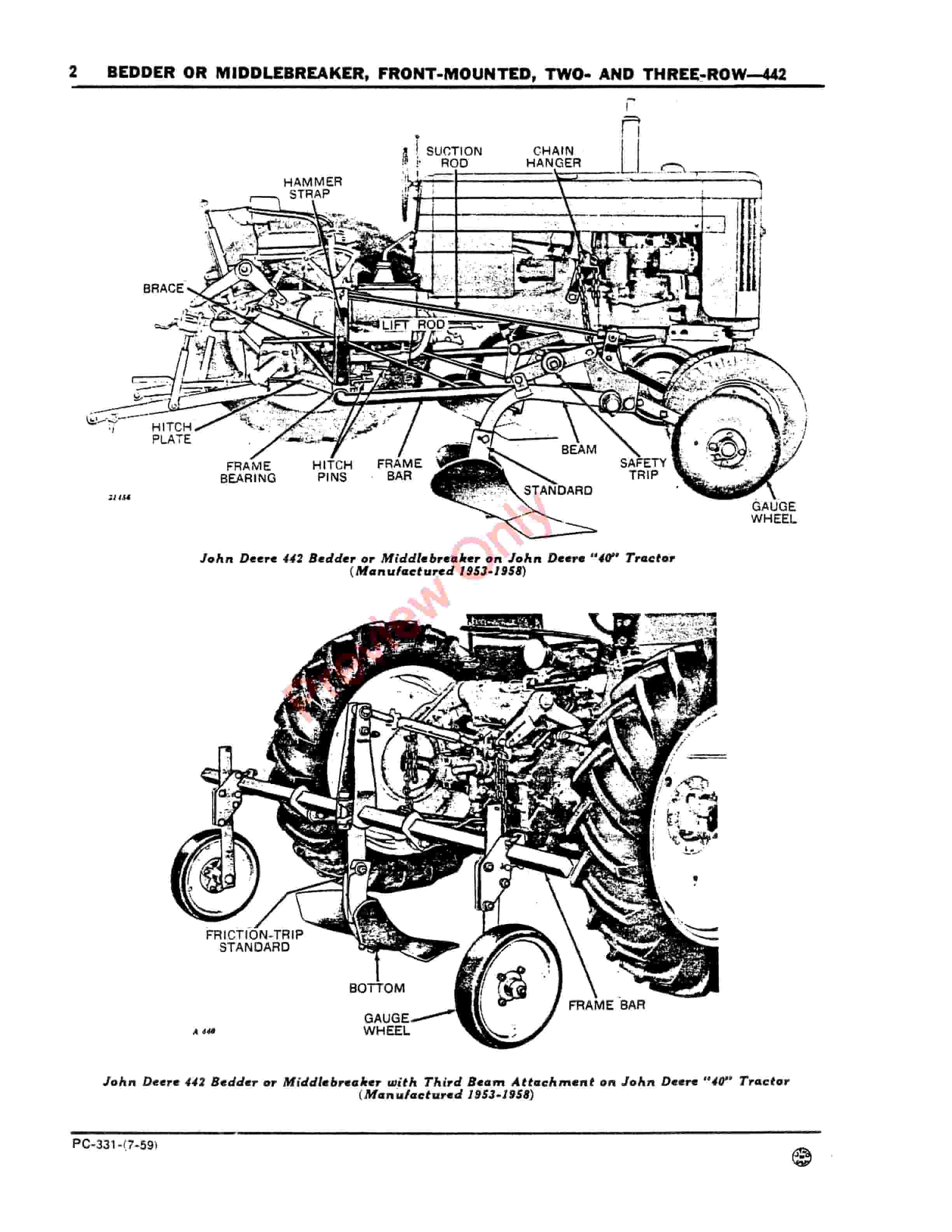 John Deere Front-Mounted Bedder or Middlebreaker – 442 Parts Catalog PC331 01JUL59-4