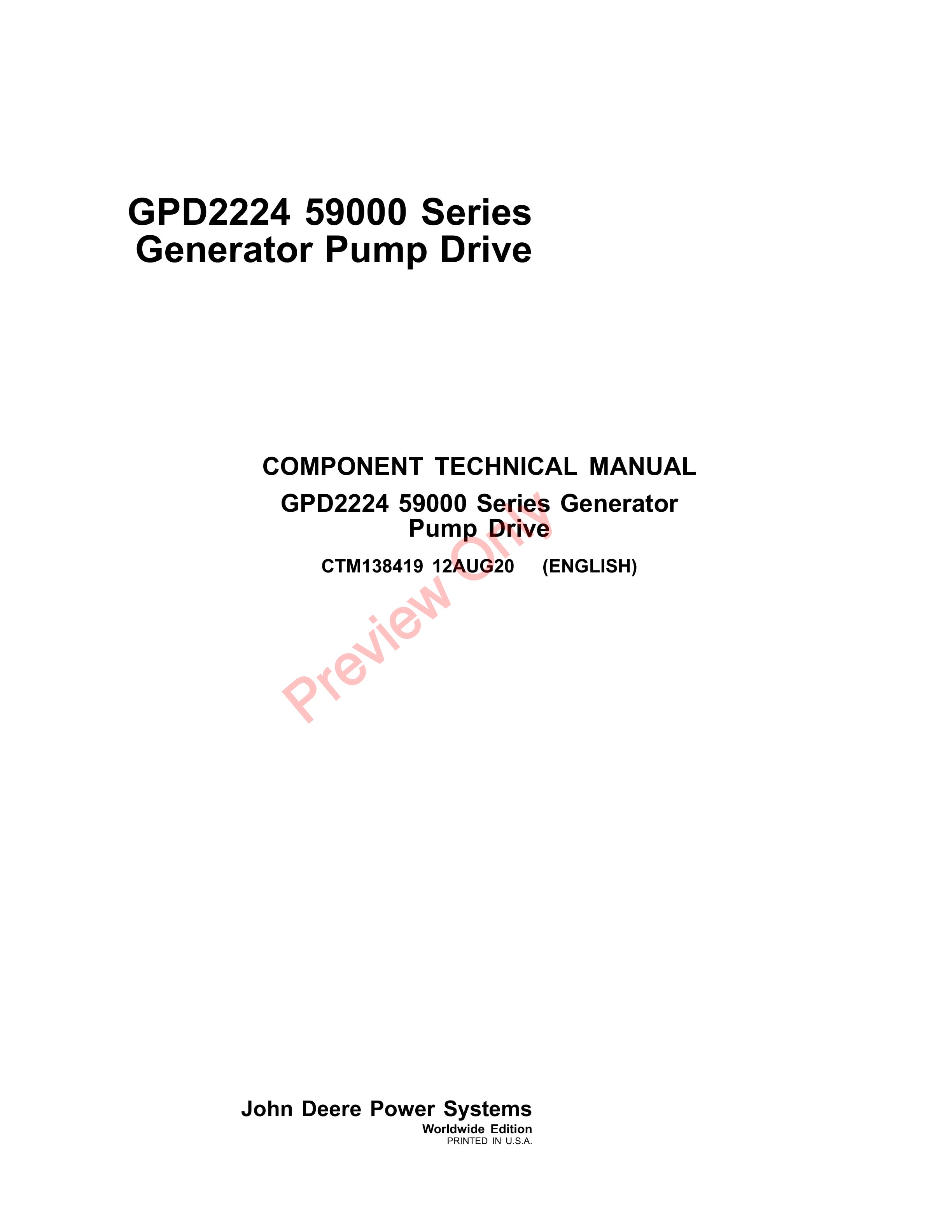 John Deere GPD2224 59000 Series Generator Pump Drive Component Technical Manual CTM138419 12AUG20-1