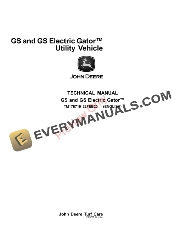 John Deere GS and GS Electric Gator Utility Vehicle Technical Manual ...