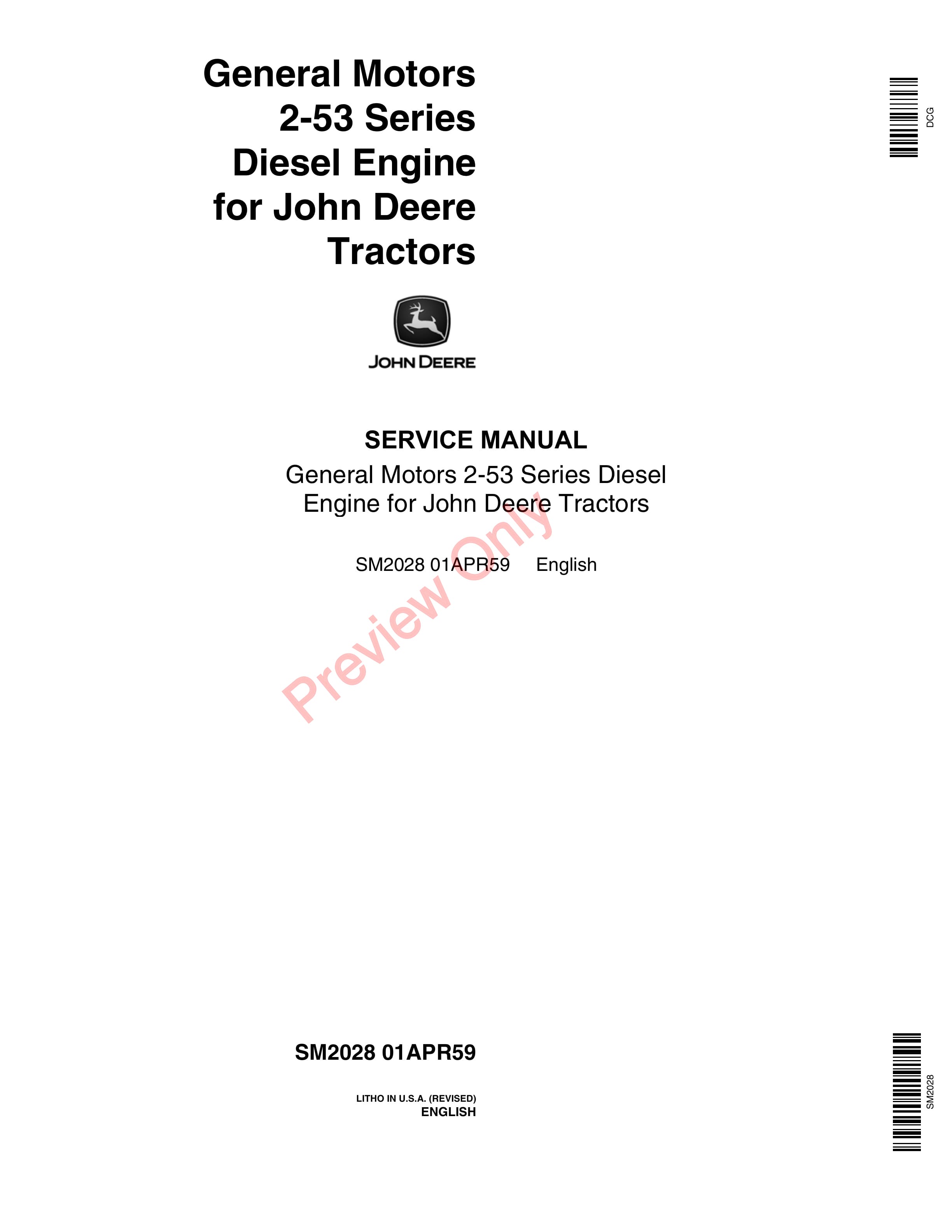 John Deere General Motors 2-53 Series Diesel Engine Tractors Service Manual SM2028 01APR59-1