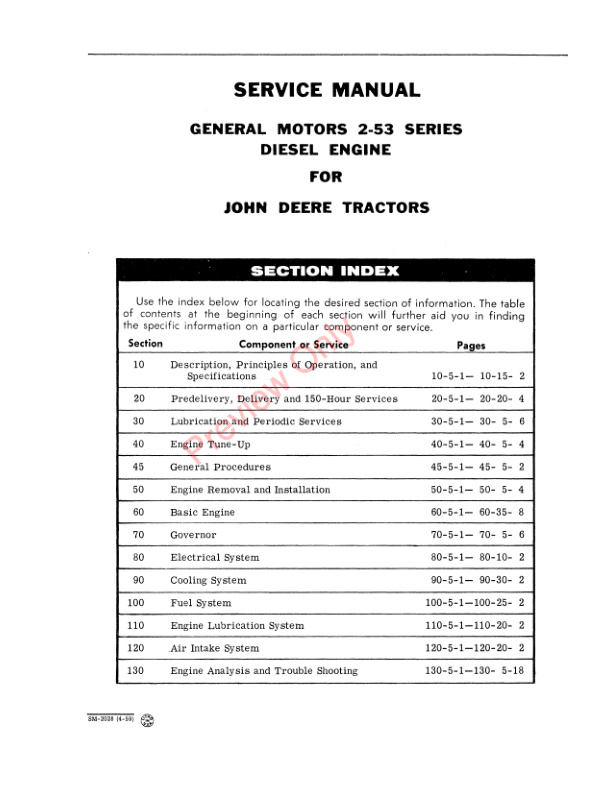 John Deere General Motors 2 53 Series Diesel Engine Tractors Service Manual SM2028 01APR59 3