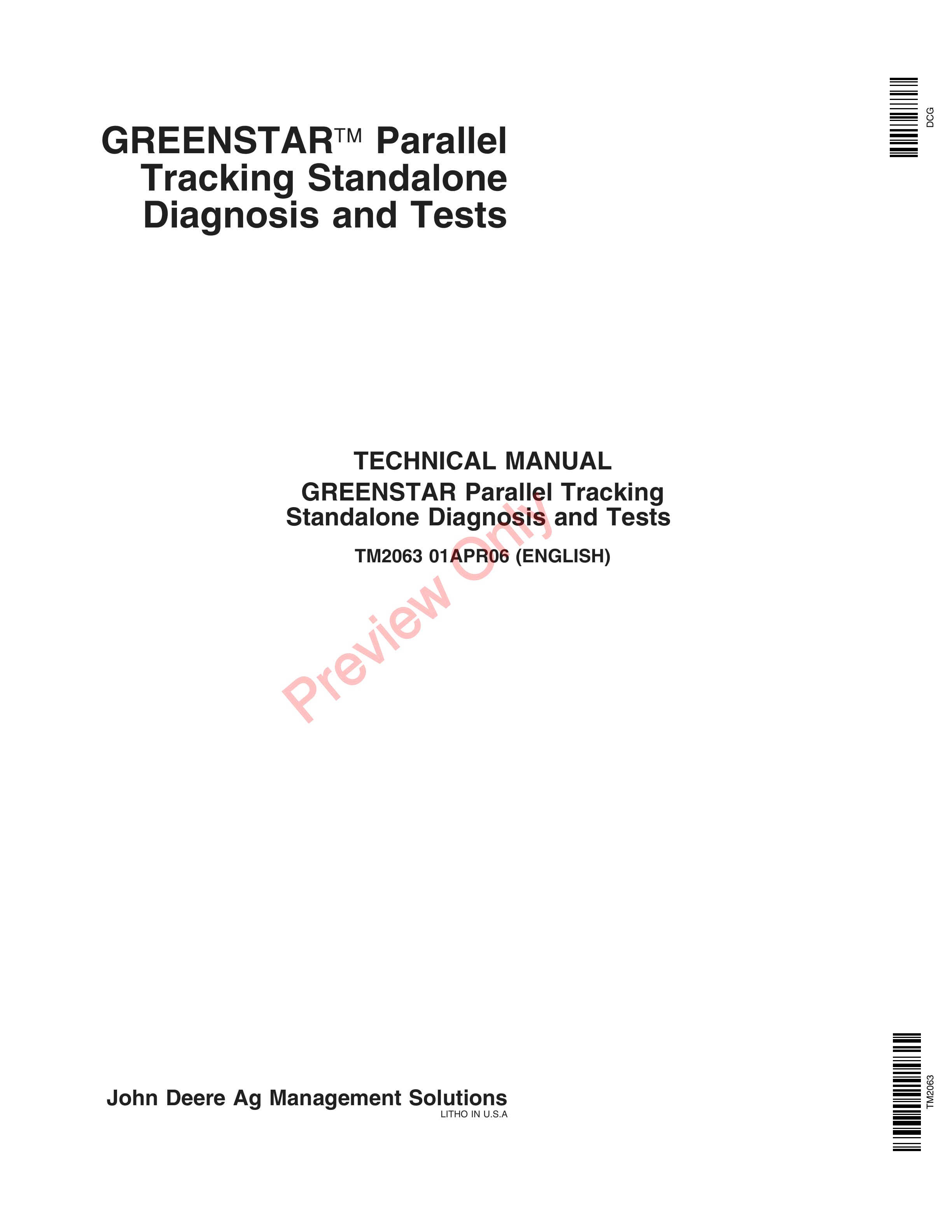 John Deere Greenstar Parallel Tracking StandAlone Technical Manual TM2063 01APR06-1