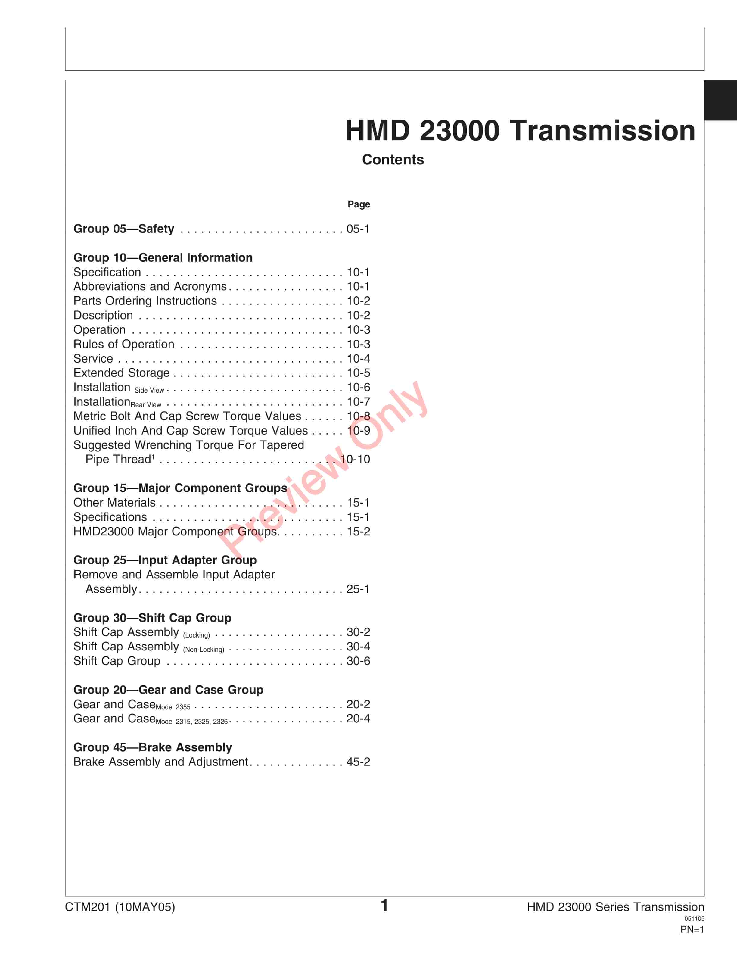 John Deere HMD 23000 Series Service Manual CTM201 10MAY05 5