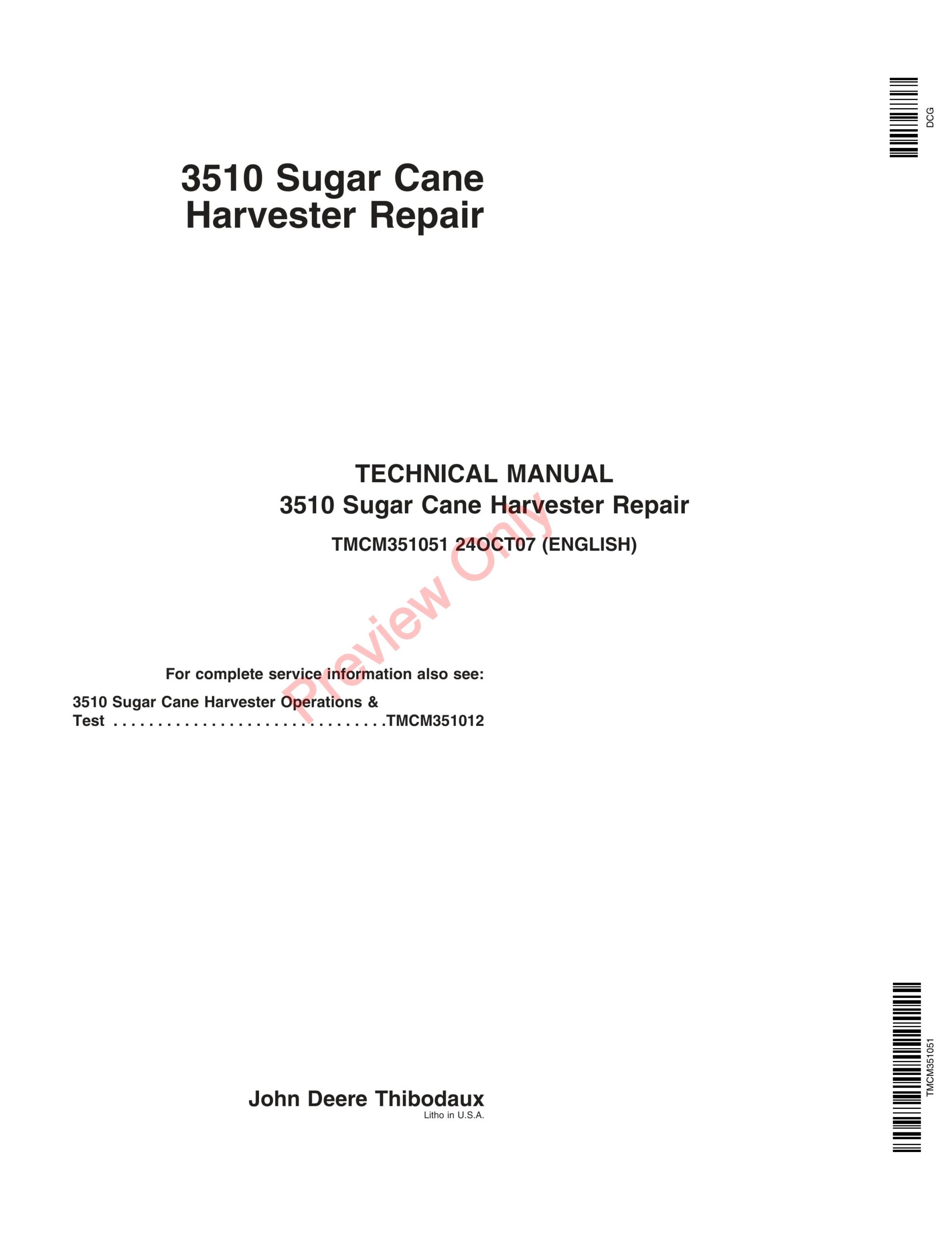 John Deere Harvester 3510 Sugar Cane – (WW) Service Information TMCM351051 J7-1