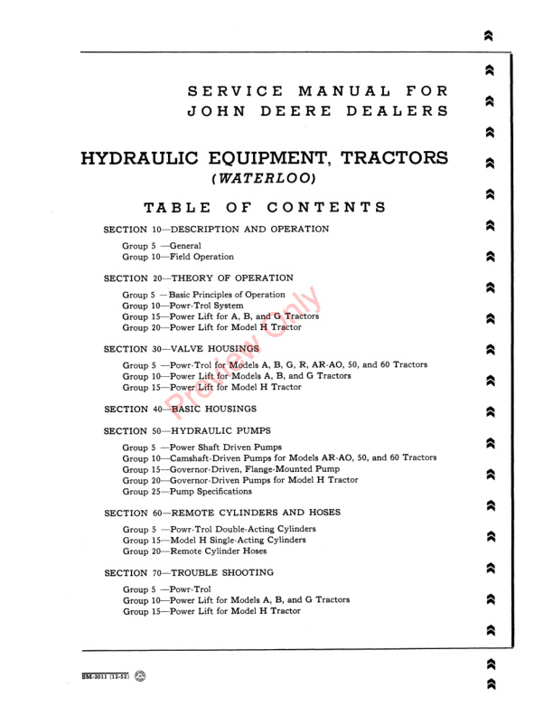 John Deere Hydraulic Equipment Tractors Accessories Powr-Trol Service Manual SM2011 01DEC52-3