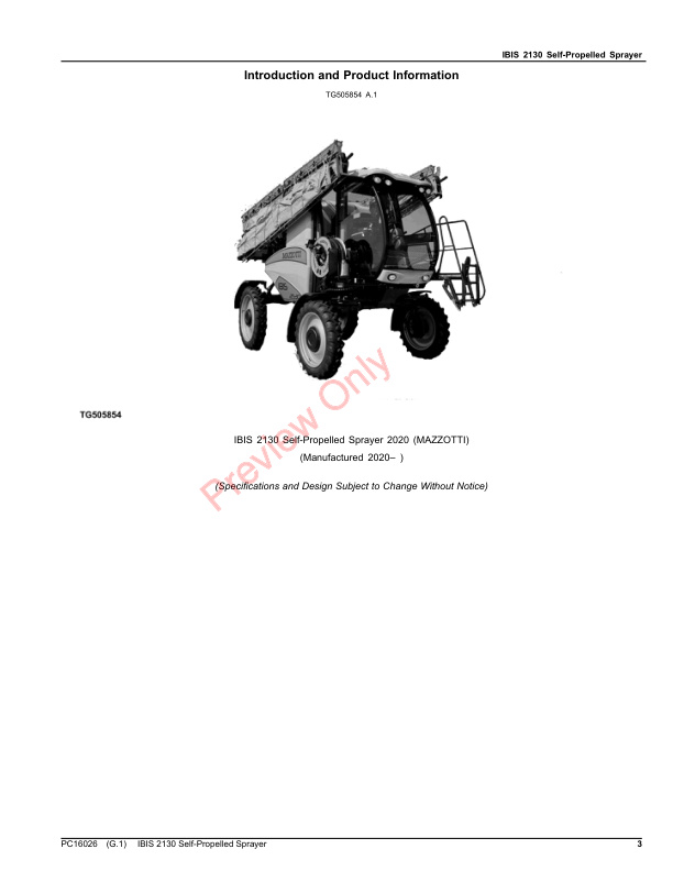 John Deere IBIS 2130 Self-Propelled Sprayer Parts Catalog PC16026 30SEP23-3