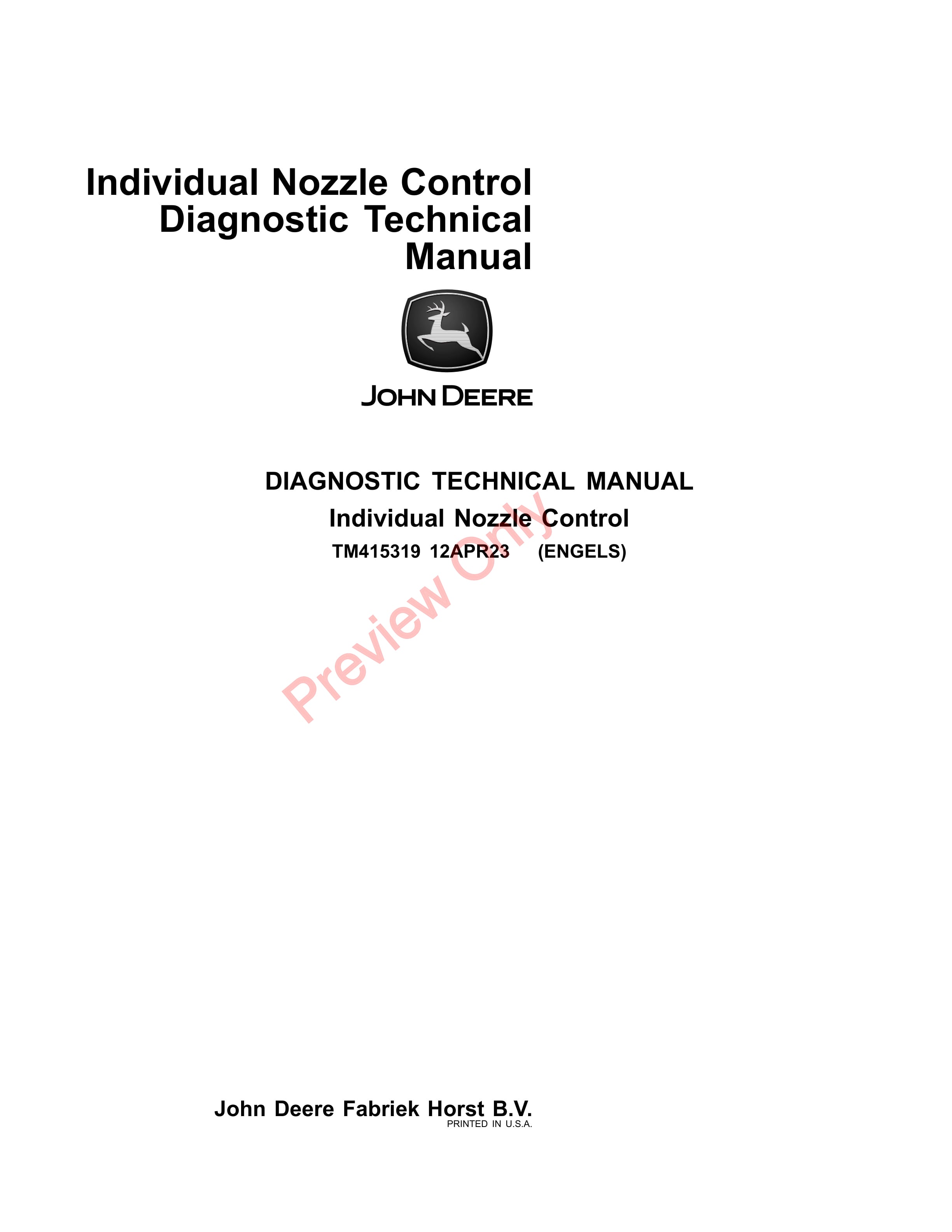 John Deere Individual Nozzle Control Diagnostic Technical Manual TM415319 12APR23-1