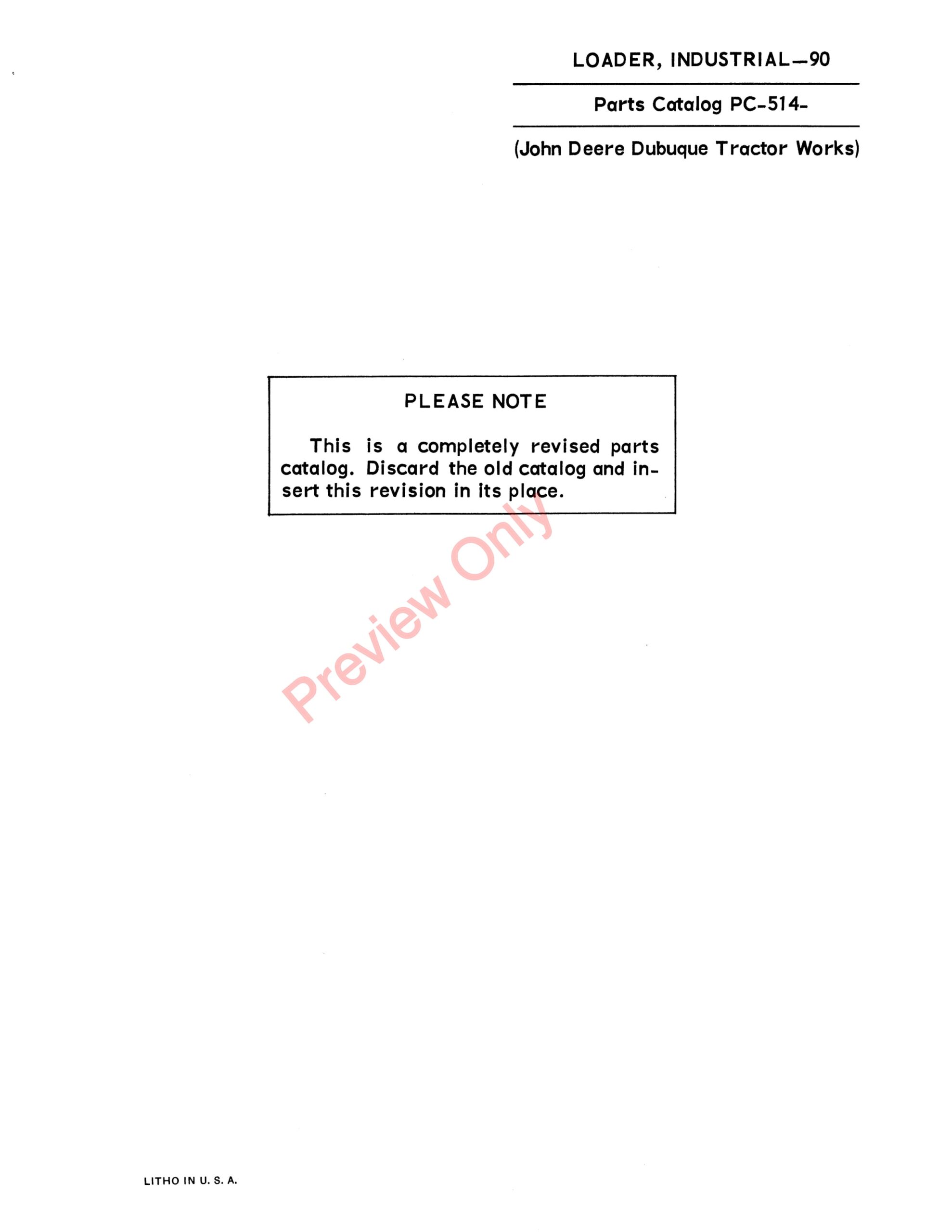 John Deere Industrial Loader – 90 Parts Catalog PC514 01OCT66-1