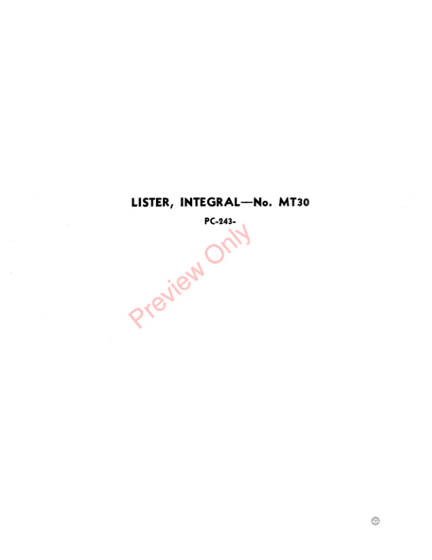 John Deere Integral Lister – No. MT30 Parts Catalog PC243 01APR52-2