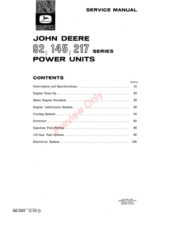 John Deere JD 92 145 217 Series Power Units Service Manual SM2026 01MAR63 3