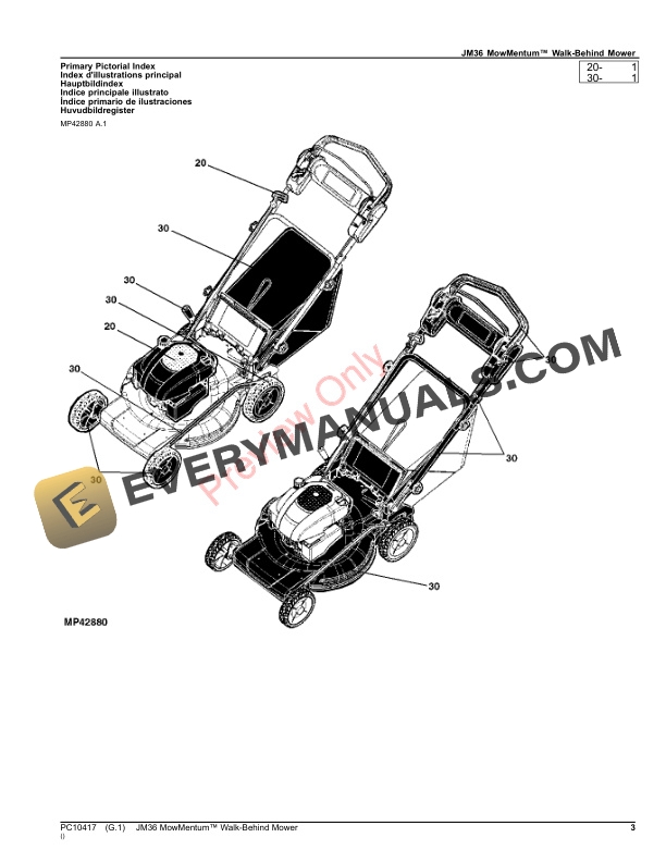 John Deere JM36 MowMentumWalkBehind Mower Parts Catalog PC10417 04NOV22
