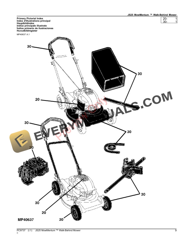 John Deere JS25 MOWMENTUM WALKBEHIND MOWER Parts Catalog PC9737 04NOV22