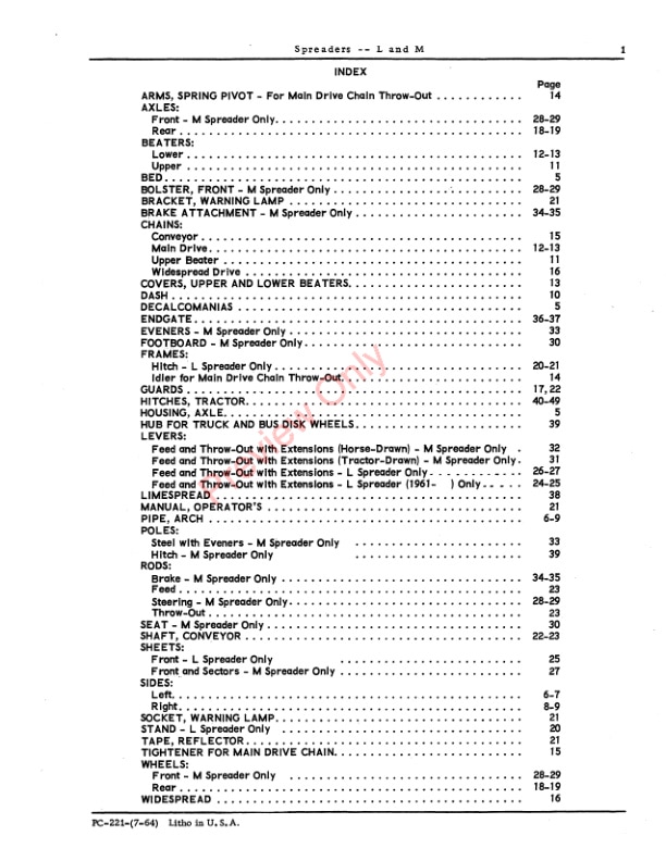 John Deere ‘L’, ‘M’ Model Spreaders Parts Catalog PC221 01MAY65-3