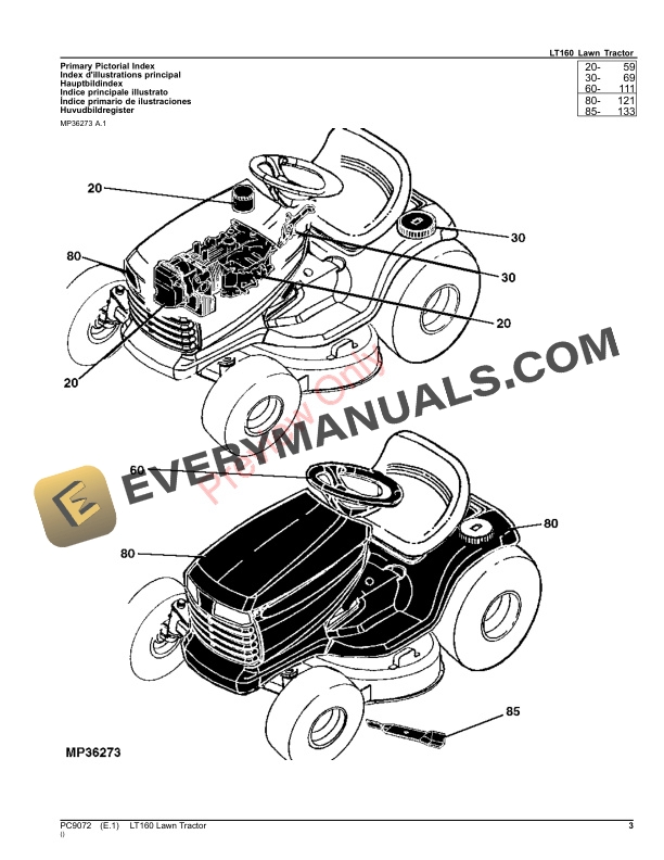 John Deere LT160 LAWN TRACTOR Parts Catalog PC9072 16JUL23