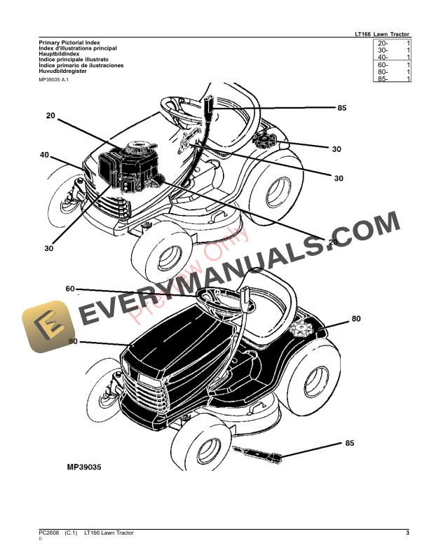 John Deere LT166 LAWN TRACTOR Parts Catalog PC2608 14SEP23