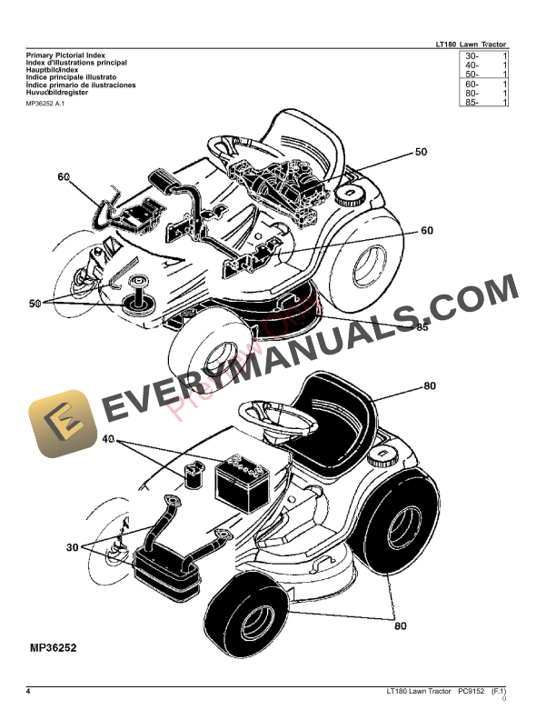 John Deere LT180 Lawn Tractor Parts Catalog PC9152 23NOV23
