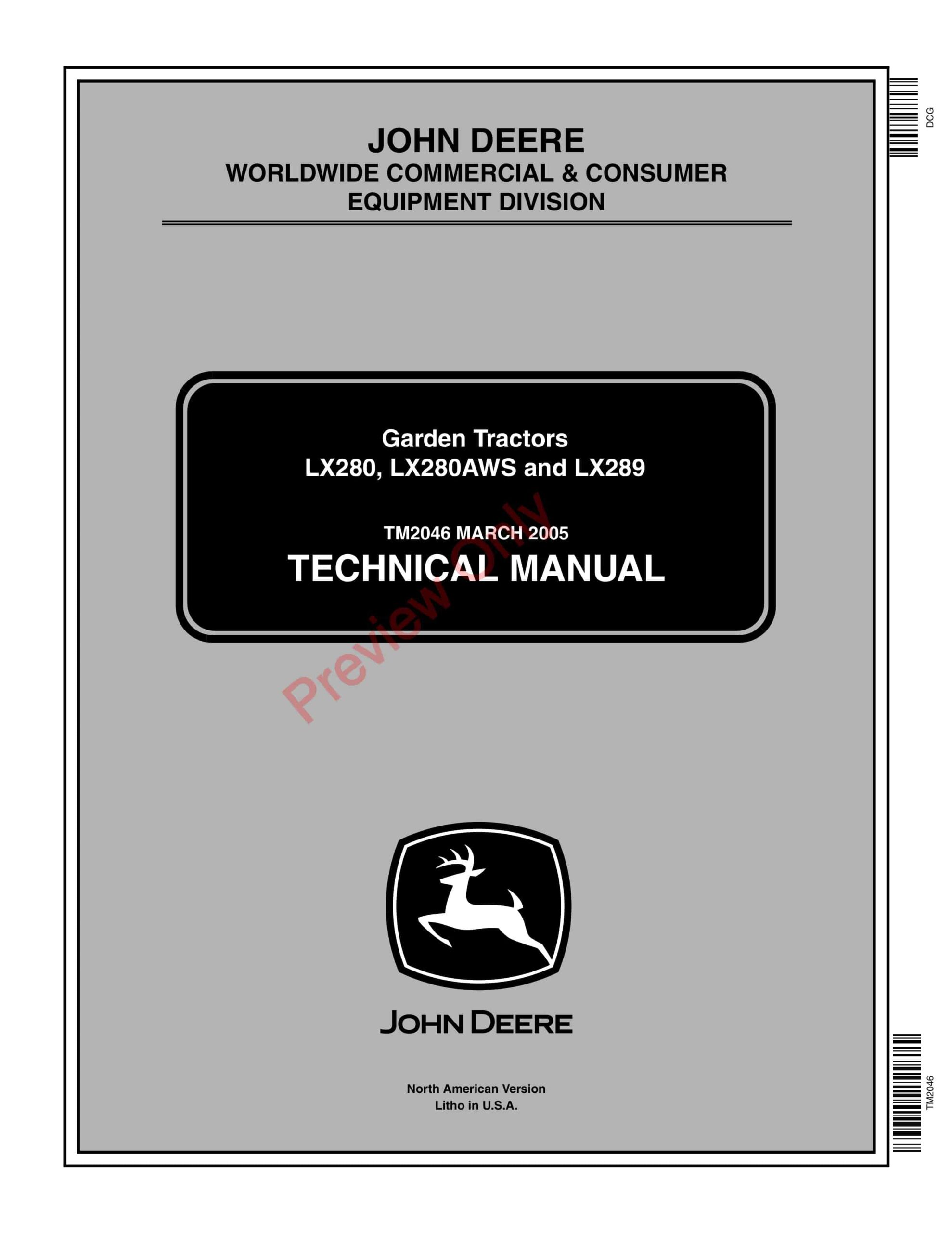 John Deere LX280, LX280AWS, LX289 (with decks) Technical Manual TM2046 01MAR05-1