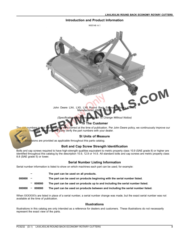 John Deere LX4, LX5 AND LX6 ROUND BACK ECONOMY ROTARY CUTTER Parts