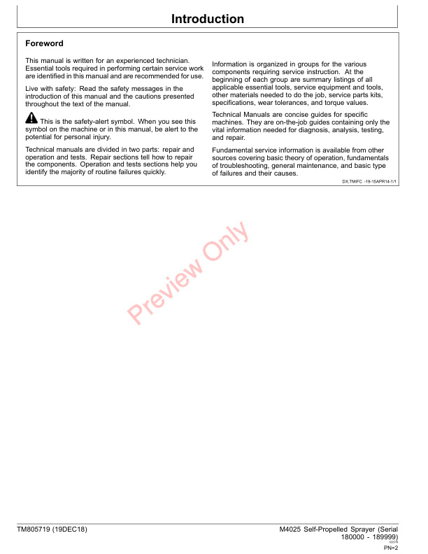 John Deere M4025 Self Propelled Sprayer Diagnostic Technical Manual TM805719 19DEC18 2