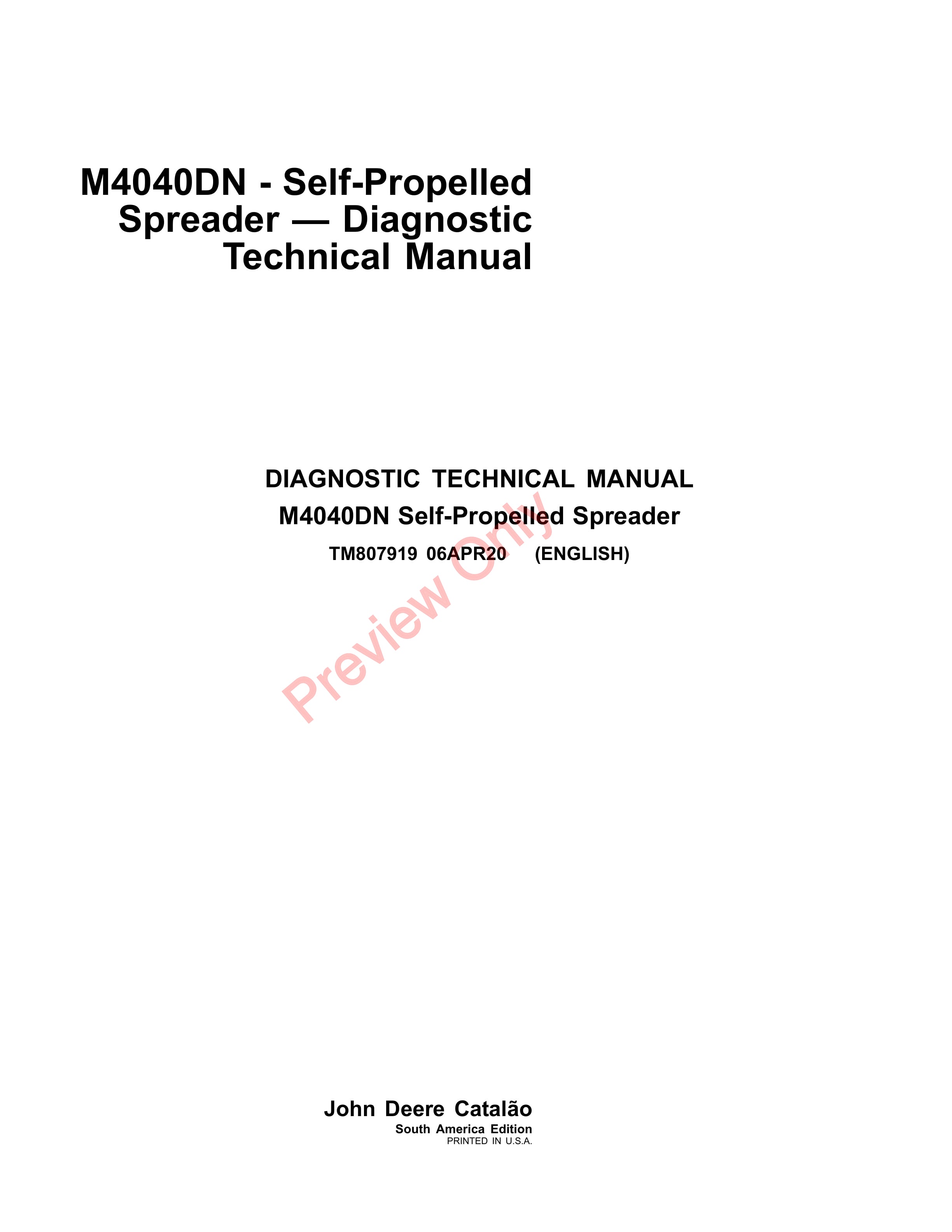 John Deere M4040DN Self-Propelled Spreader Diagnostic Technical Manual TM807919 06APR20-1