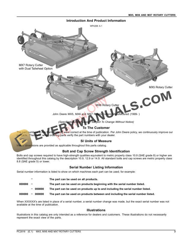 John Deere MX5, MX6 AND MX7 ROTARY CUTTERS Parts Catalog PC2816 26NOV23