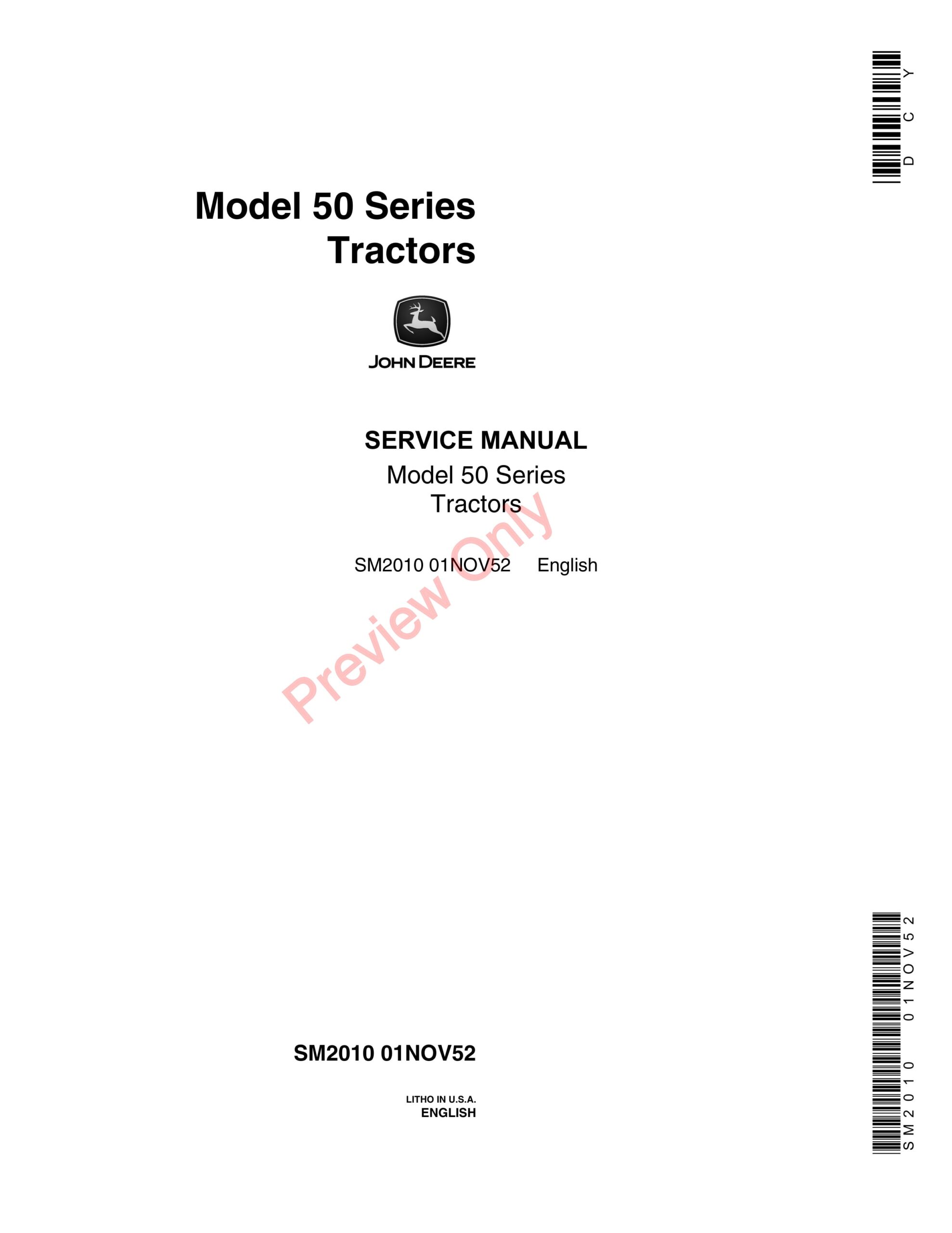John Deere Model 50 Series Tractors Service Manual SM2010 01NOV52-1