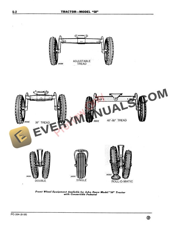 John Deere Model 50 Tractor Parts Catalog PC264 01AUG62