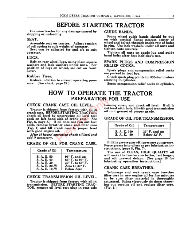 John Deere Model AO Tractor Parts Catalog Operation Manual Instructions And Parts List DIR162A 01AUG37 3